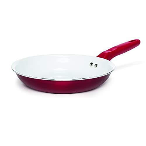 EcolutionBliss 9.5 Inch Non-Stick Ceramic Fry Multipurpose Use, Silicone Stay Cool Handle, Easy Clean, Chef Pan, Red