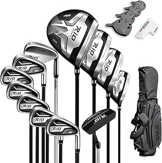 Men's Complete Golf Club Sets - 12 Pieces - 3 Wood (#1,3,5), 1 Hybrid (#4H), 6 Irons(#5,6,7,8,9,PW), 1 Sand Wedge (52°), 1 Putter - Golf Stand Bag - Titanium Club Head, Graptlite Shaft