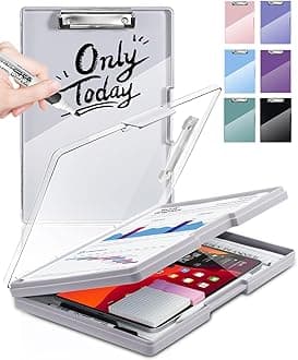 Clearview Clipboard with 2 Storage, Dry Erase 8.5x11 Heavy Duty ClipBoards - High Capacity Coaches Clip Board with Pen Holder - Side Opening Plastic Nursing Clip Case (Lvory)