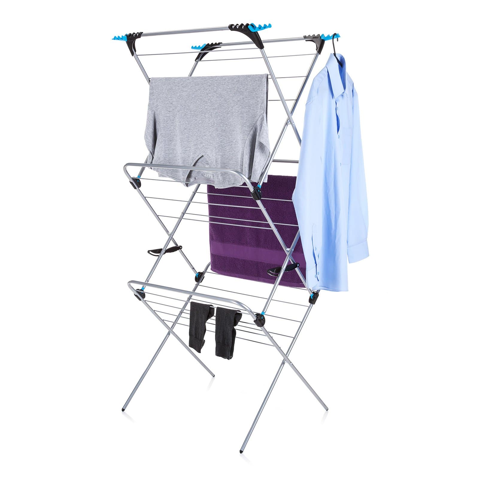 3 Tier Plus Clothes Airer, Clothes Drying Rack, 21m Washing Line, Laundry, Foldable Indoor Airer, Includes 4 Corner Hooks, Space Saving Clothes Rack, Indoor and Outdoor Use
