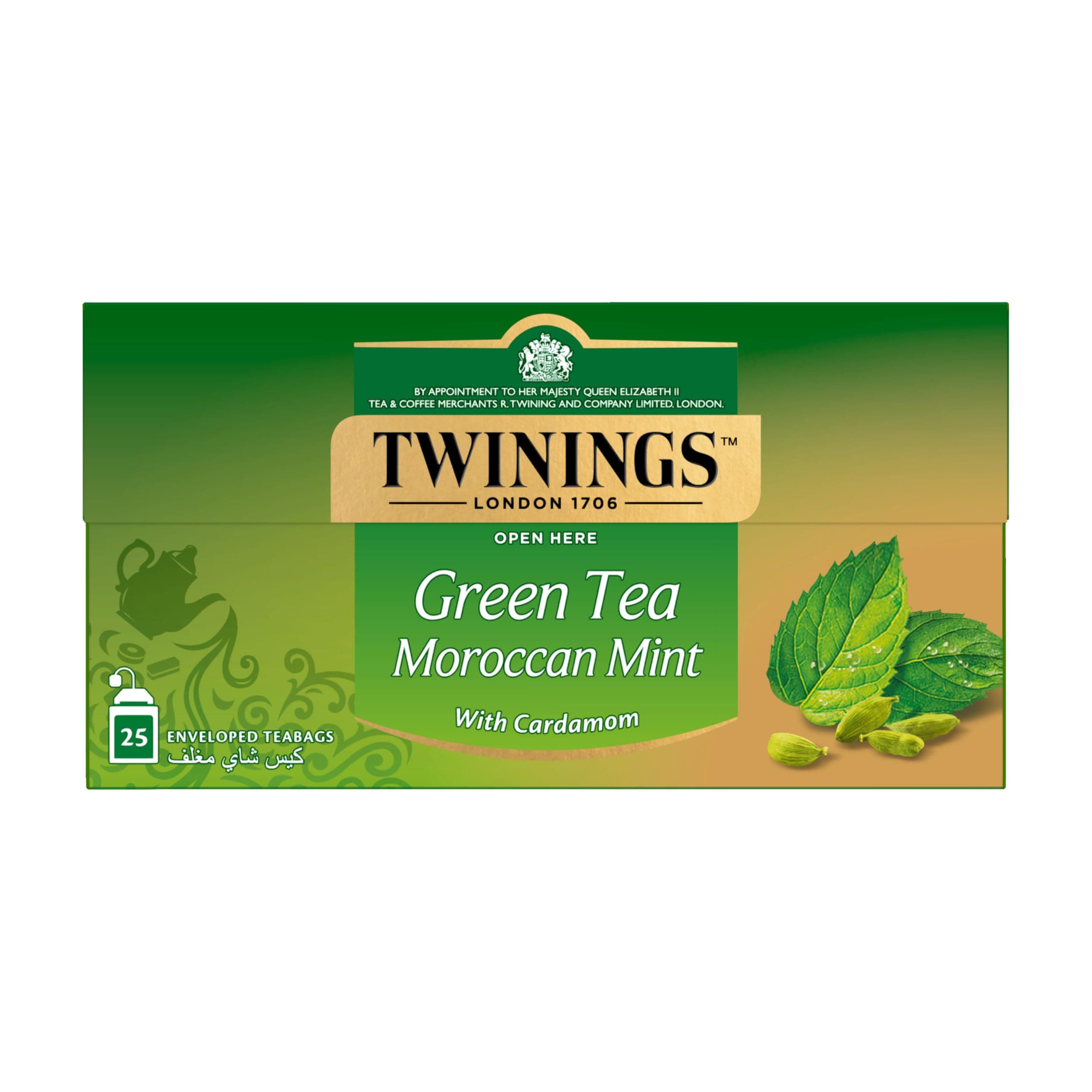 Twinings Green Moroccan Mint Tea, Caffeine Free Luxury Spearmint Tea, All Natural Ingredients, 25 Tea Bags