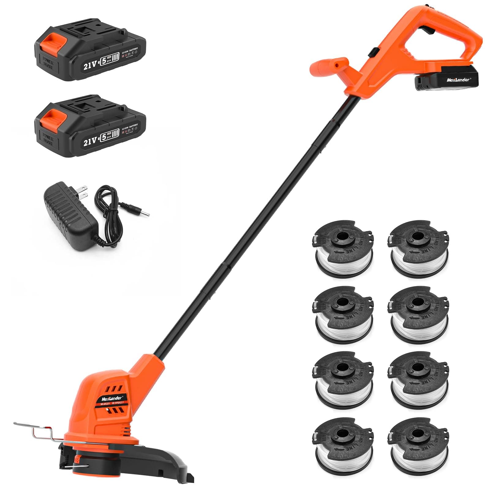MAXLANDER Cordless Weed Wacker 10 inch with 2 PCS 20V 2.0Ah Batteries, Weed Wacker with 1 PCS Quick Charger & 8 PCS Replacement Spool Trimmer Lines, Lightweight Weed Edger
