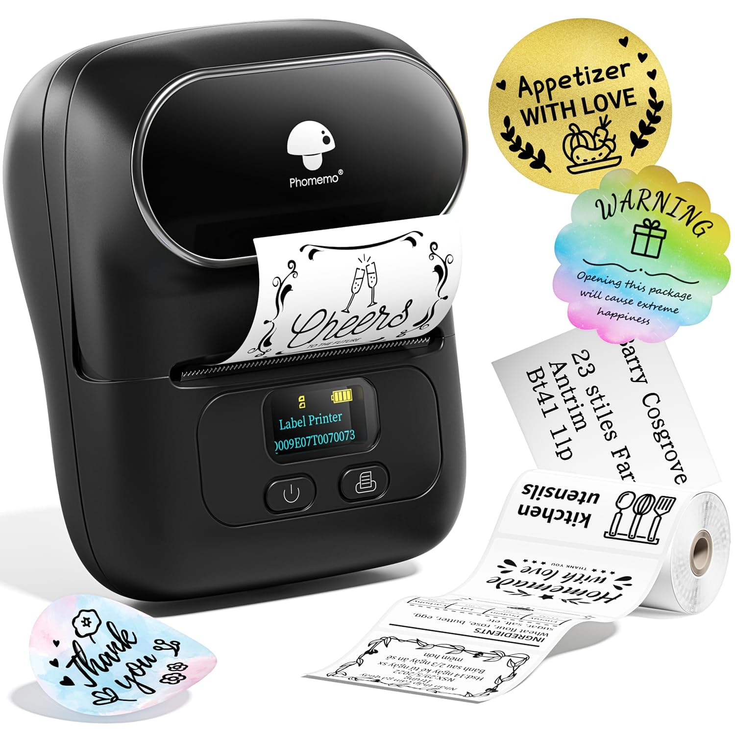 M110 Label Maker, Upgraded Thermal Label Printer for Phone and Windows/Mac, 2 Inch Portable Label Maker Machine for Kitchen, Office, Retail, Address, Barcode, With 100 Labels