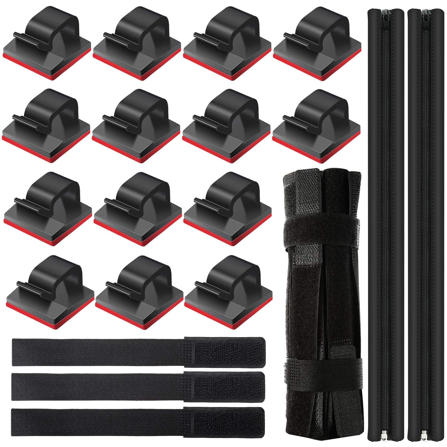 102 Pieces Cable Wire Management Organizer Set Includes Adhesive Cable Clips Cable Ties Cable Cord Management Sleeve with Zipper Organizer Rope Holder for TV, Computer, Home and Office