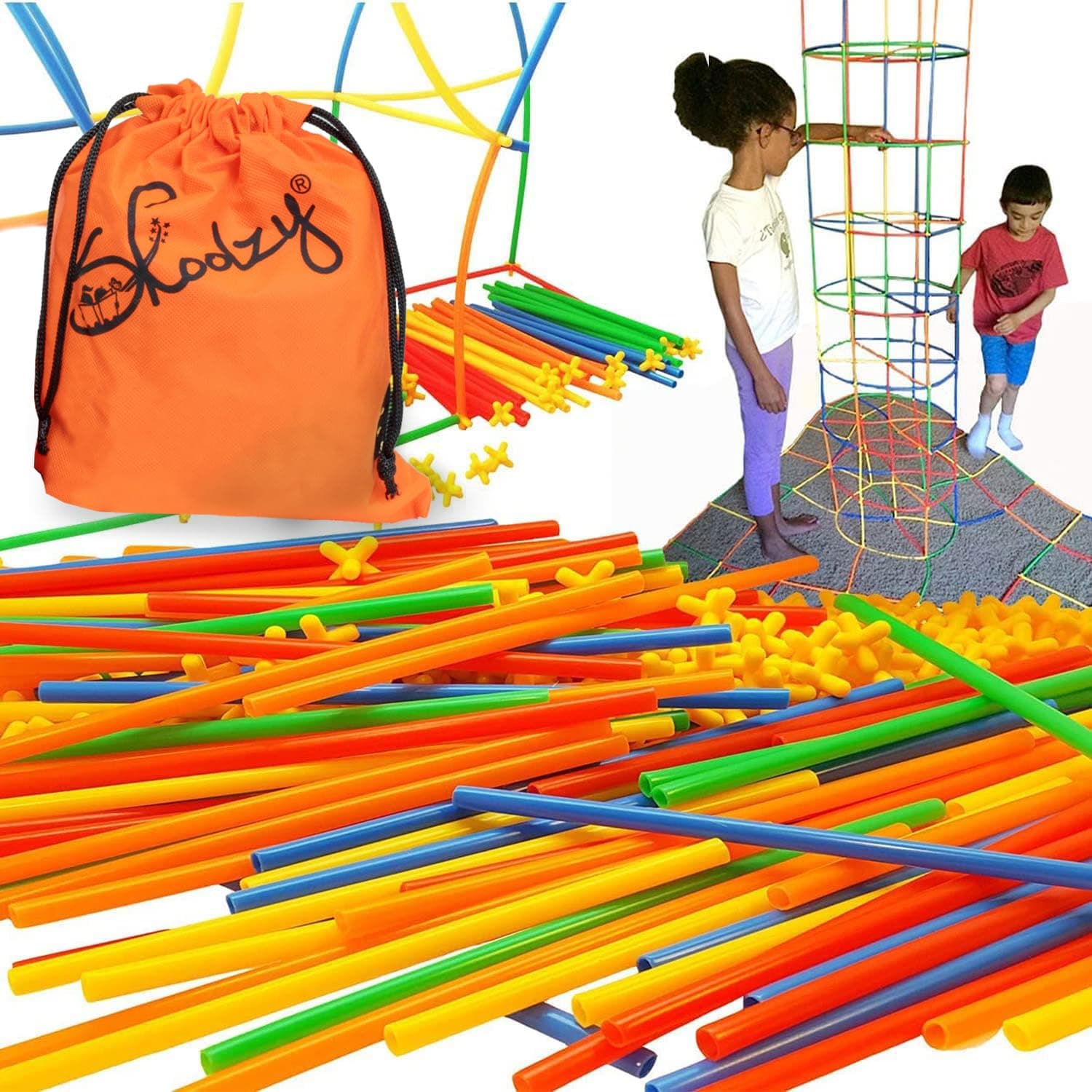 Skoolzy Straw Constructor STEM Building Toys 200+ Piece Set - Durable Interlocking Plastic Educational Toys for Toddlers to Develop Fine Motor Skills Engineering Learning Building Blocks