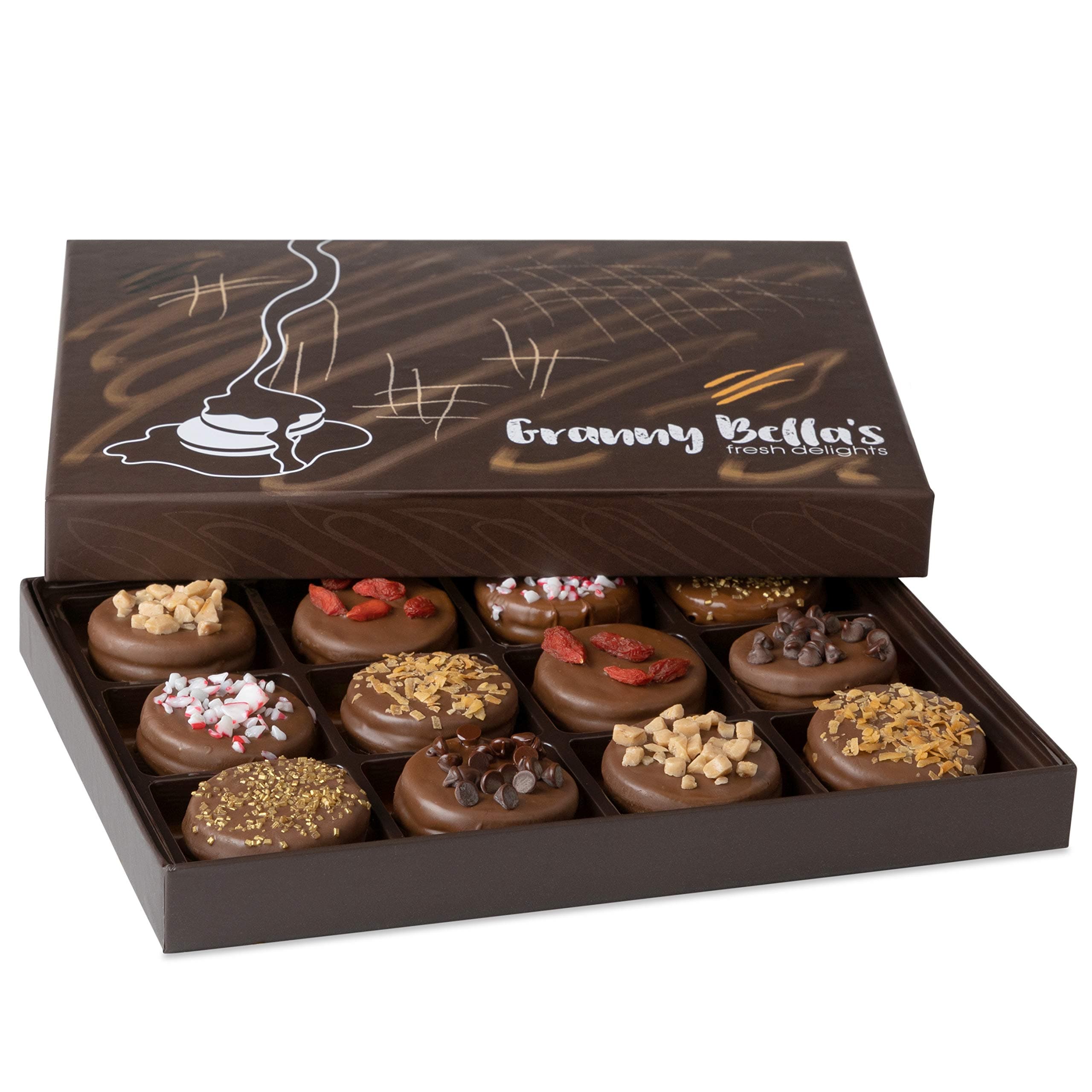 Granny Bellas Easter 12 Chocolate Covered Cookies, Gift Basket for Him, Her Gourmet Candy Spring Baskets Hamper Treats Stuffer Gifts Box for Food Delivery, for Girlfriend, Boyfriend, Husband, Wife, Men, Women, Mom, Family and Friends Holiday