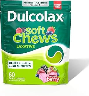 Dulcolax Saline Laxative Soft Chews, Gentle Constipation Relief, Mixed Berry Flavor, Magnesium Hydroxide 1200 mg, 60 Count