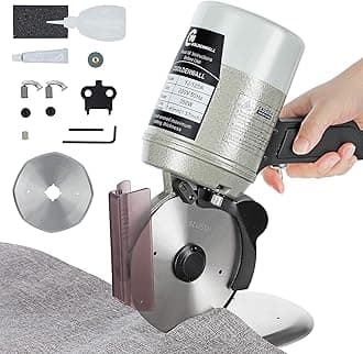 CGOLDENWALL Electric Rotary Fabric Cutter YJ-125A Cloth Cutting Machine with 40mm Max Cutting Thickness/ Φ125mm Blade& Spare Blade/Automatic Sharpening Function Ideal for Textile/Leather Cutting CE