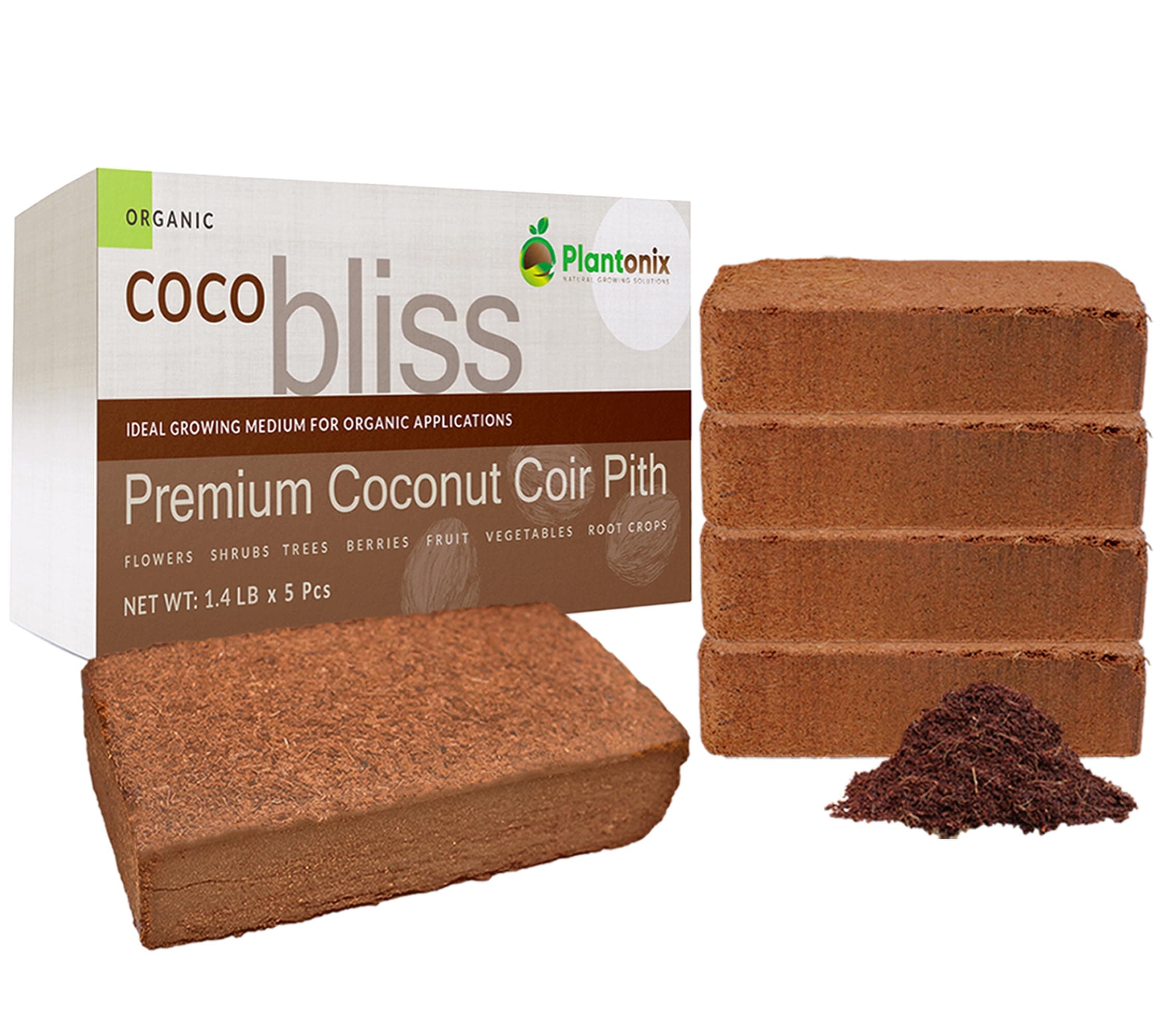 Coco Coir 650gm Bricks (5-Pack) - Organic Coco Coir for Plants & Gardening - OMRI-Listed Cocopeat for Garden Soil, Seed Starter Soil, & Mulch - Organic Coconut Bricks - Coconut Fiber Potting Mix