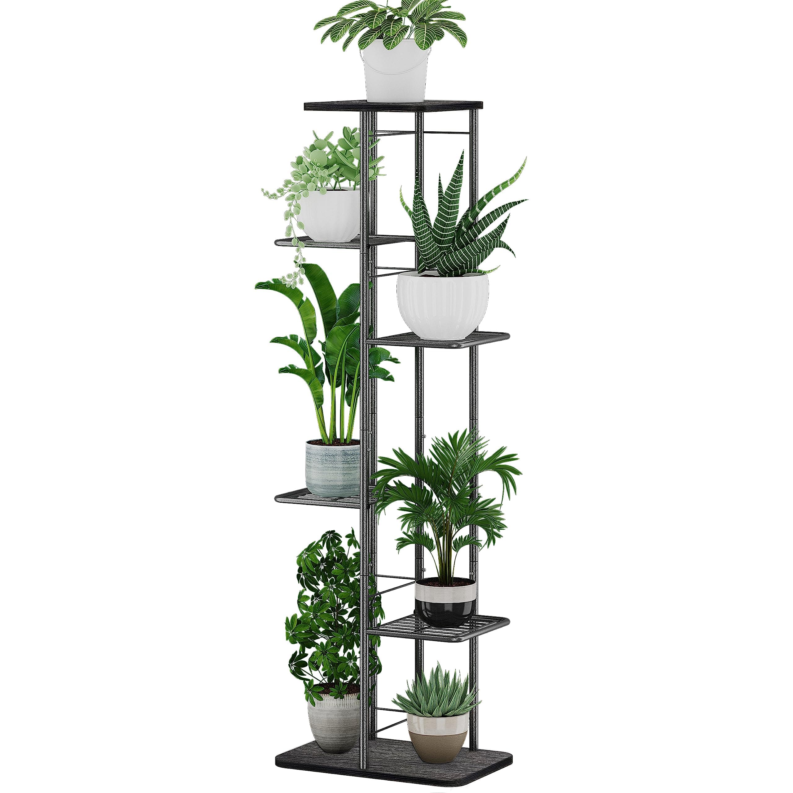 Simple Trending Plant Stand Shelf Indoor Outdoor Waterproof, 6-Tier 7 Potted Heavy Duty Metal Tall Flower Holder for Multiple Corner Display