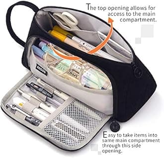 EASTHILL Big Capacity Pencil Case Canvas High Large Storage Pouch Marker Pen Case Simple Stationery Bag School College Office Organizer for Teens Girls Adults Student-Black