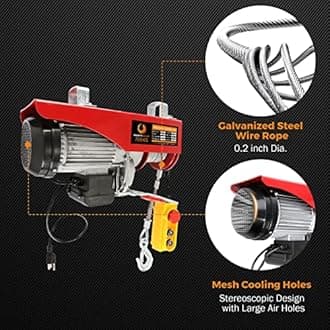 BEAMNOVA Electric Hoist 110-120v Overhead Engine Lift 110-120 Volt with Line 4.92 Ft Remote Control Switch Hook Strap Beam Mounting Bracket Gloves Pulley (1543lbs)
