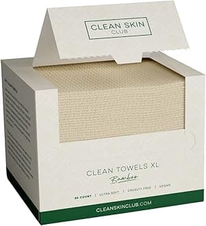 Clean Skin Club Bamboo Viscose Clean Towels XL™, 100% USDA Biobased Face Towel, Disposable Face Towelette, Makeup Remover Dry Wipes, Ultra Soft, 50 Ct, 1 Pack