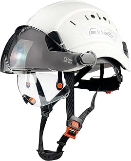 Safety Helmet Hard Hat with Visor Clear & Tinted Adjustable Vented ABS Work Helmet 6-Point Suspension ANSI Z89.1 Approved for Industrial (01-White Hat with Clear & Tinted Visor)
