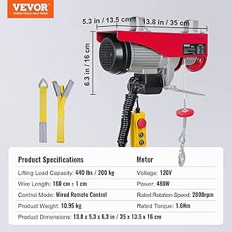 VEVOR 440lbs Electric Hoist with 14ft Wired Remote Control, Electric Hoist 110 Volt with 40ft Single Cable Lifting Height Motor, for Garage Warehouse Factory