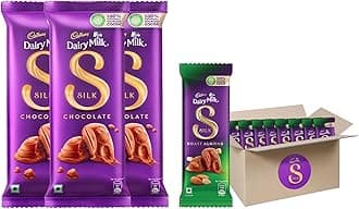 Cadbury Dairy Milk Silk Chocolate Bar, 150Gm (Pack Of 3) & Dairy Milk Silk Roast Almond With Whole Nuts Chocolate Bar, 58G - Pack Of 8