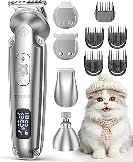 oneisall 4 in 1 Cat Grooming Kit Customised for Puppies and Cats, Cordless 3-Speed Dog/cat Clippers, Quite IPX7 Waterproof Dog Trimmer for Full-Body Grooming