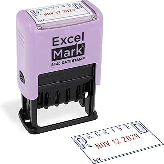 ExcelMark 2445 Date Stamp with Text - Blue and Red Ink (Violet Mount, Received)