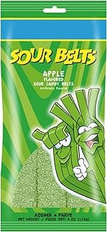 Green Apple Sour Belts - St Patricks Day Candy Belts - Vibrant & Tangy Sour Strips - Vegan & Kosher Green Candy for St. Patricks Day Candy Party Favors - 4 Ounce Pack