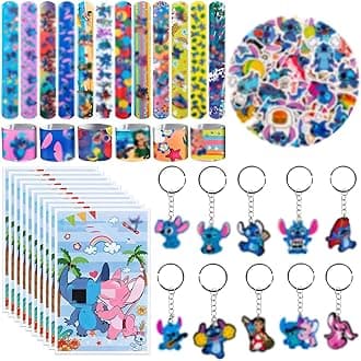 Pianocean 82PCS Kids Party Bag Fillers with Slap Bands, Keychain, Cartoon Stickers, Party Bags, Birthday Party Gifts for Boys Girls Kids